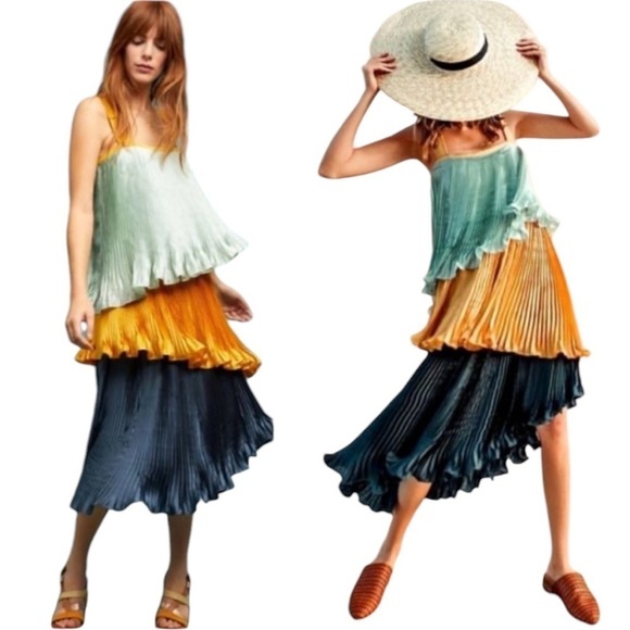 NWT Guapa X Anthropologie Tiered Color Block Midi Dress Size Small Petite SP - Picture 1 of 12